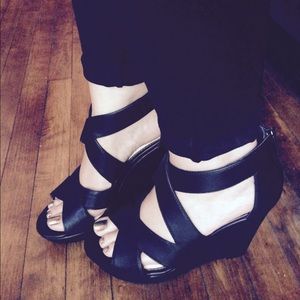 Black Strappy Wedges